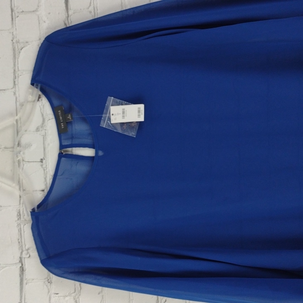 NWT The Limited Blue Sheer Ruffle Bell Sleeve Top Small - Picture 2 of 11